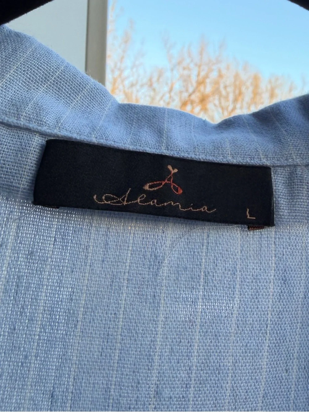 ππ¦Alani Light Blue Linen Blend Jumpsuit NWOT Size L Wide Leg Romper Collared - Picture 14 of 16